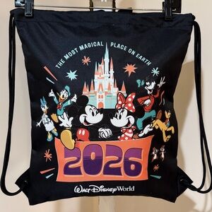 NEW 2026 Disney Mickey Minnie & Friends Cinderella Castle Drawstring Bag